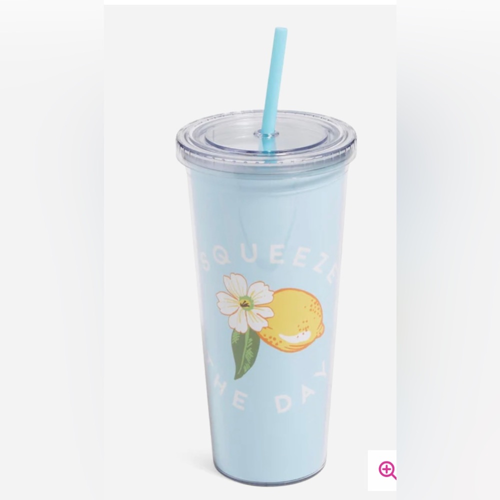 Vera Bradley Travel Tumbler with Straw in Lemon Grove |Size: 24 oz